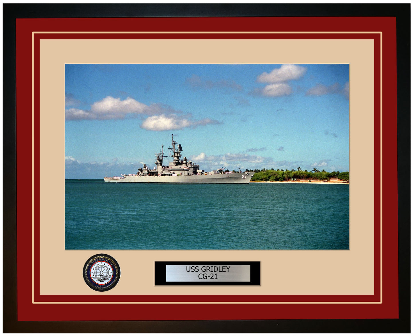 USS GRIDLEY CG-21 Framed Navy Ship Photo Burgundy