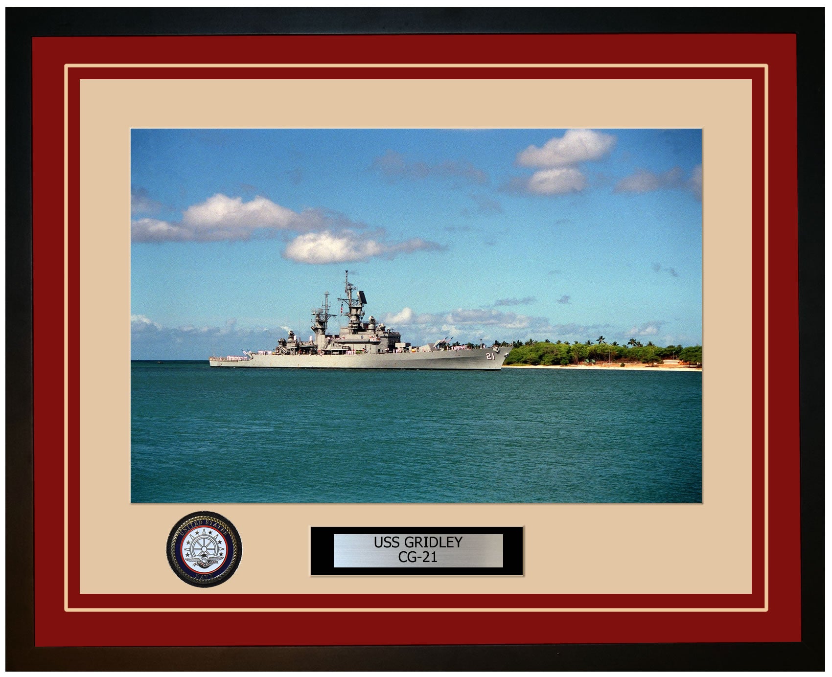 USS GRIDLEY CG-21 Framed Navy Ship Photo Burgundy