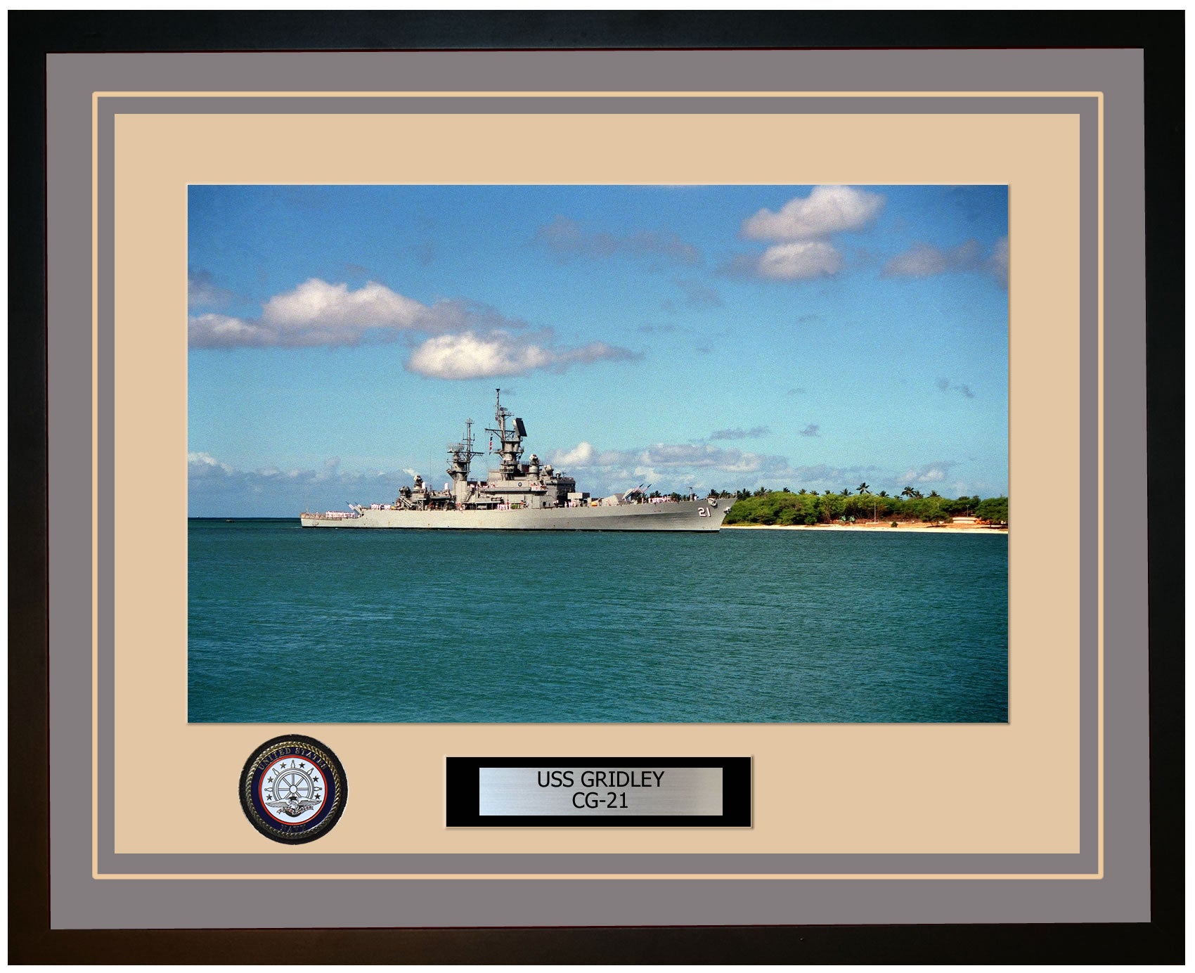 USS GRIDLEY CG-21 Framed Navy Ship Photo Grey