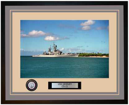 USS GRIDLEY CG-21 Framed Navy Ship Photo Grey