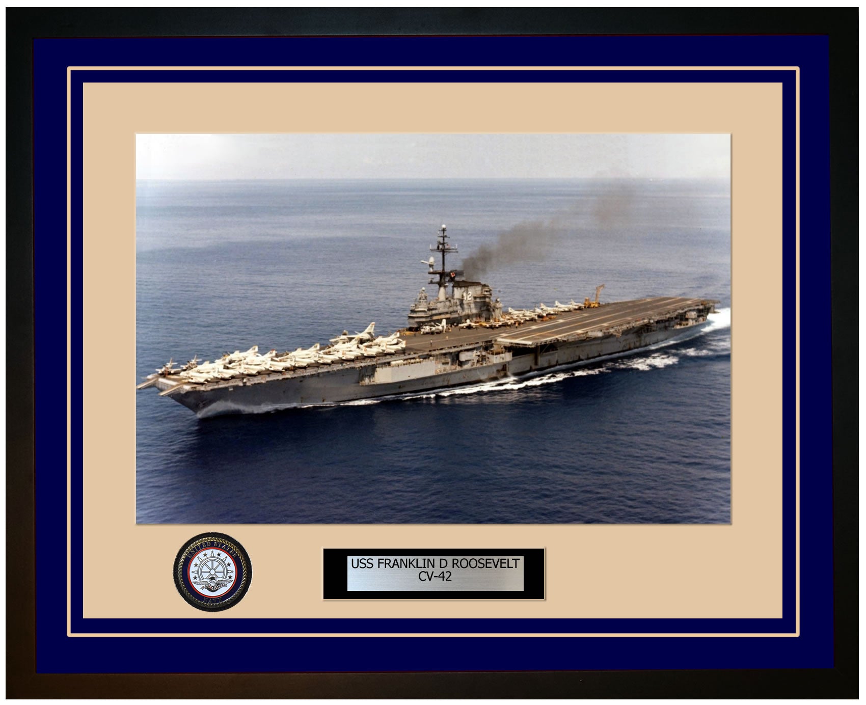 USS FRANKLIN D ROOSEVELT CV-42 Framed Navy Ship Photo Blue