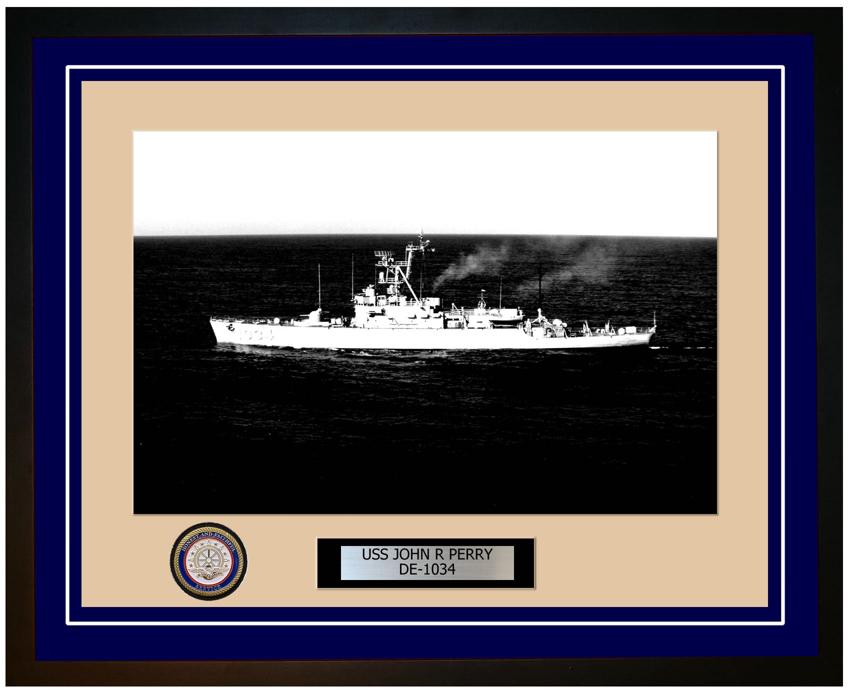 USS John R Perry DE-1034 Framed Navy Ship Photo Blue