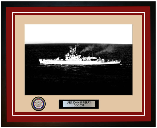 USS John R Perry DE-1034 Framed Navy Ship Photo Burgundy