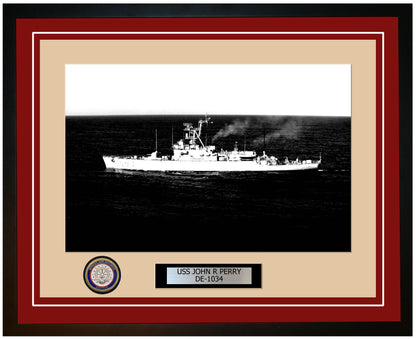 USS John R Perry DE-1034 Framed Navy Ship Photo Burgundy