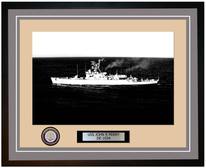 USS John R Perry DE-1034 Framed Navy Ship Photo Grey