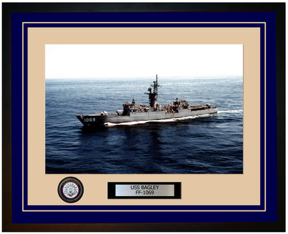 USS BAGLEY FF-1069 Framed Navy Ship Photo Blue