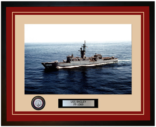 USS BAGLEY FF-1069 Framed Navy Ship Photo Burgundy