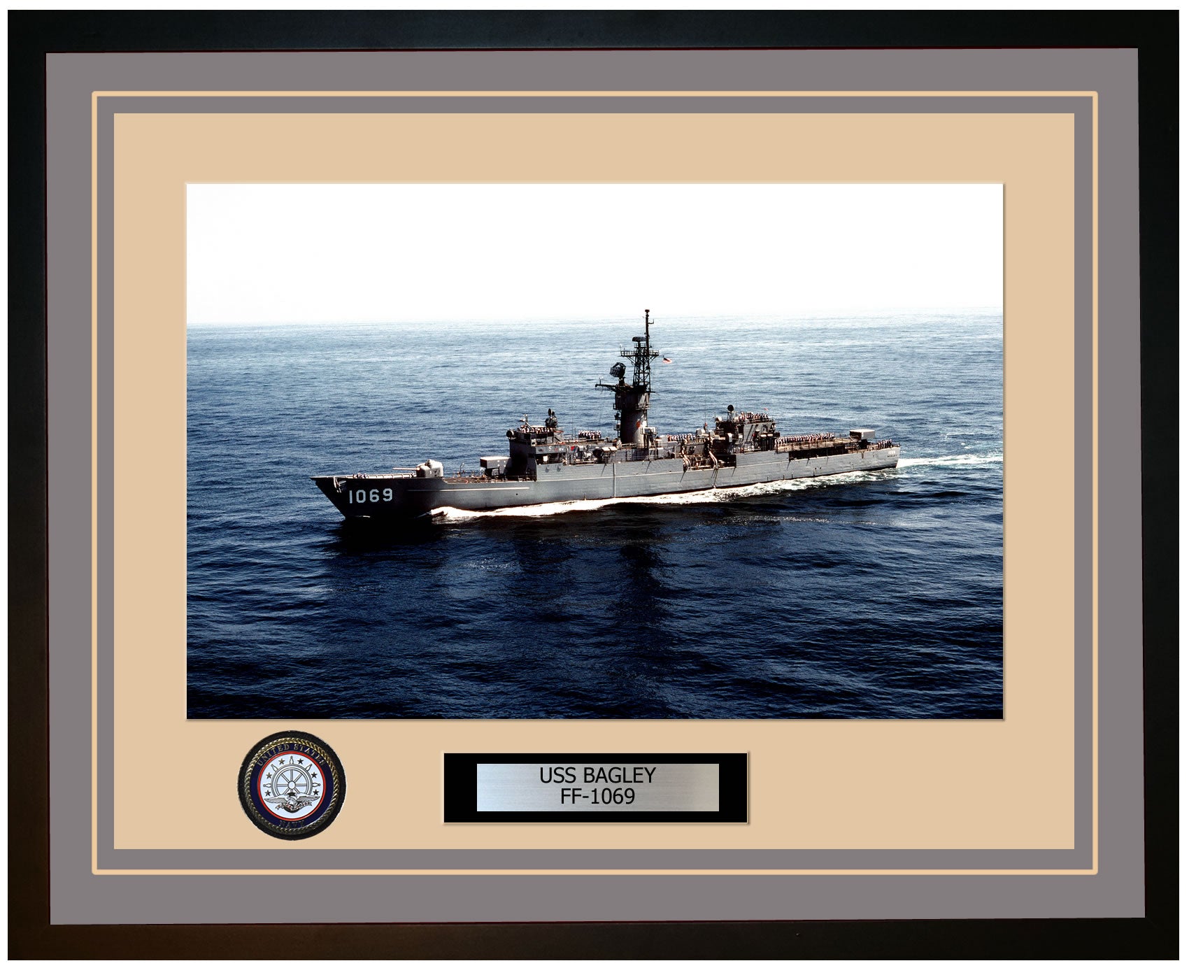 USS BAGLEY FF-1069 Framed Navy Ship Photo Grey