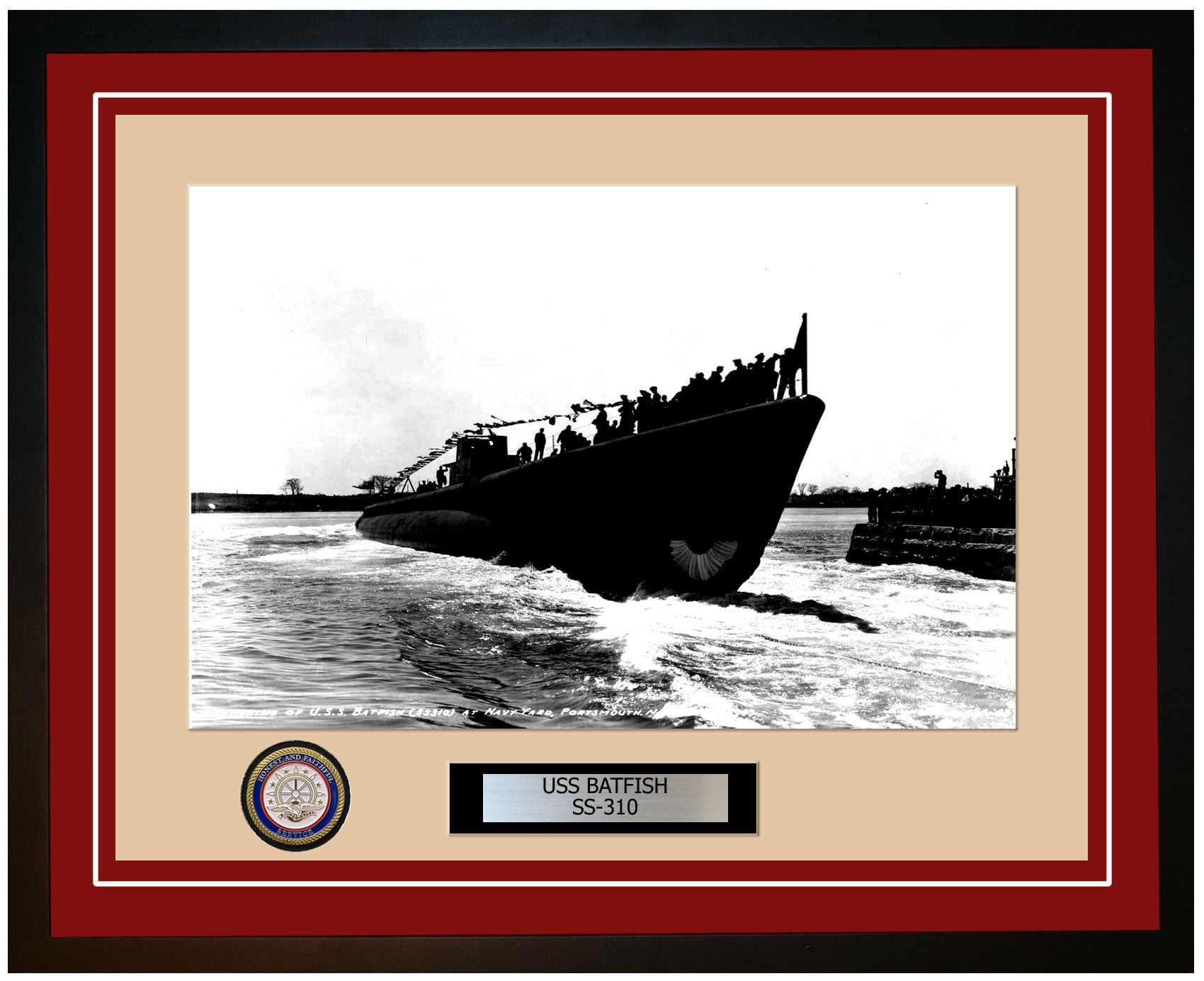 USS Batfish SS-310 Framed Navy Ship Photo Burgundy
