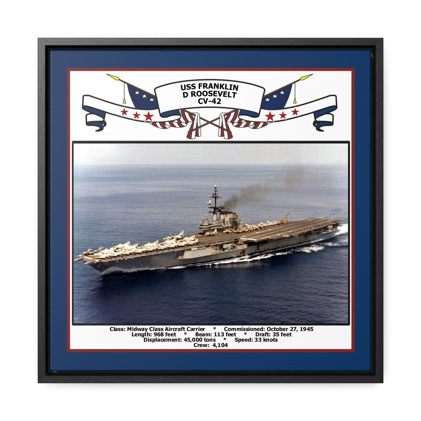 USS Franklin D Roosevelt CV-42 Navy Floating Frame Photo Front View