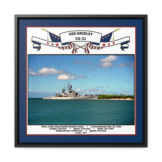 USS Gridley CG-21 Navy Floating Frame Photo Front View