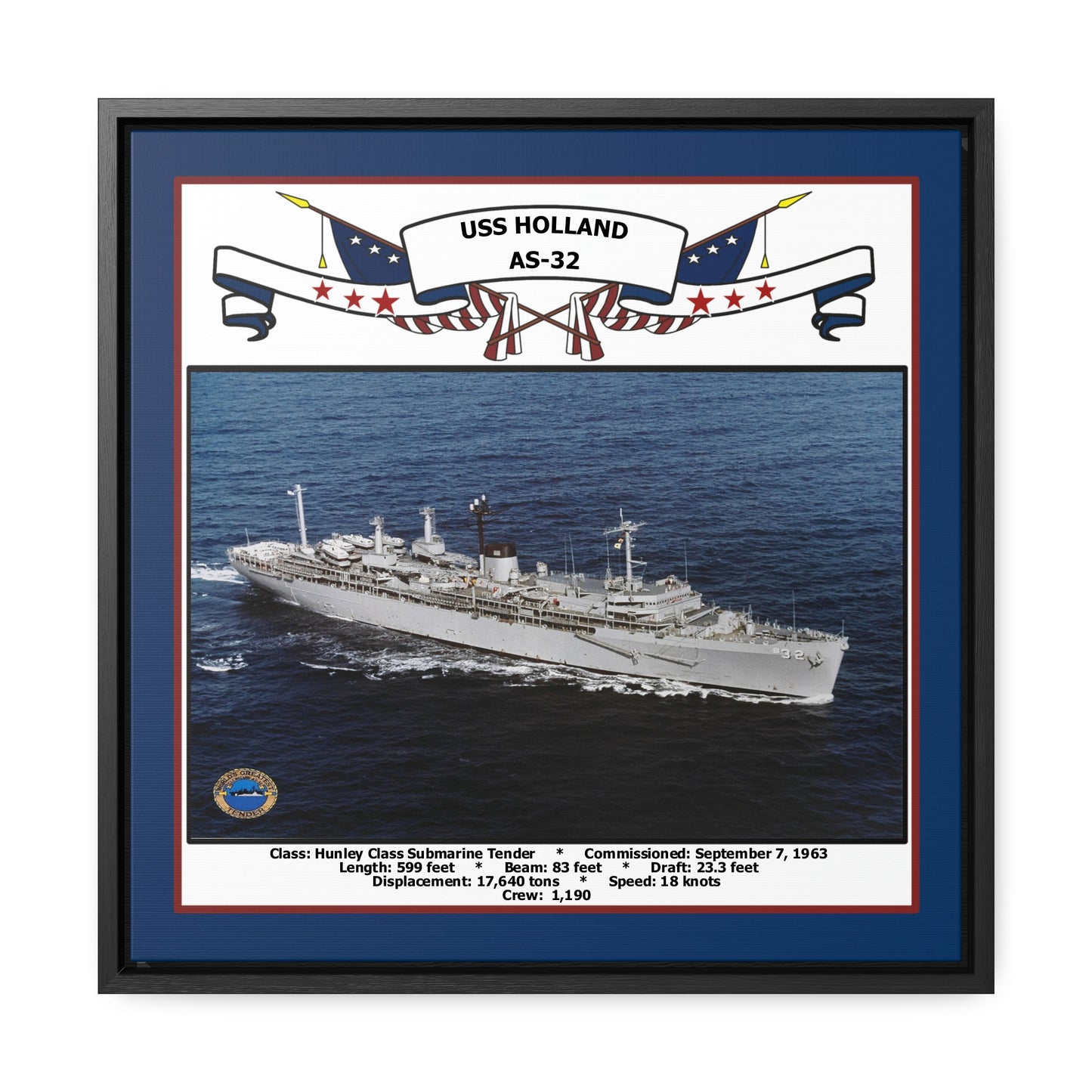 USS Holland AS-32 Navy Floating Frame Photo Front View