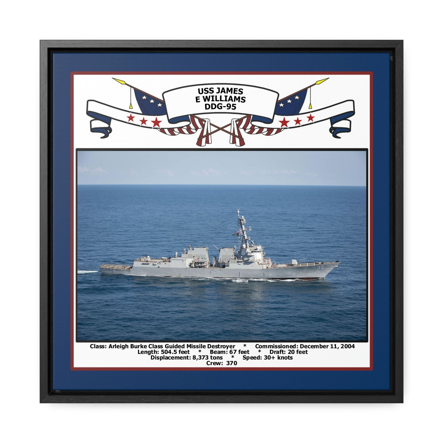 USS James E Williams DDG-95 Navy Floating Frame Photo Front View
