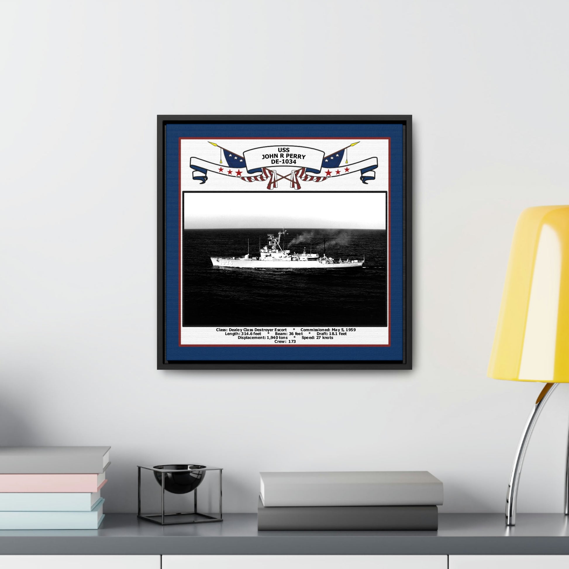 USS John R Perry DE-1034 Navy Floating Frame Photo Desk View