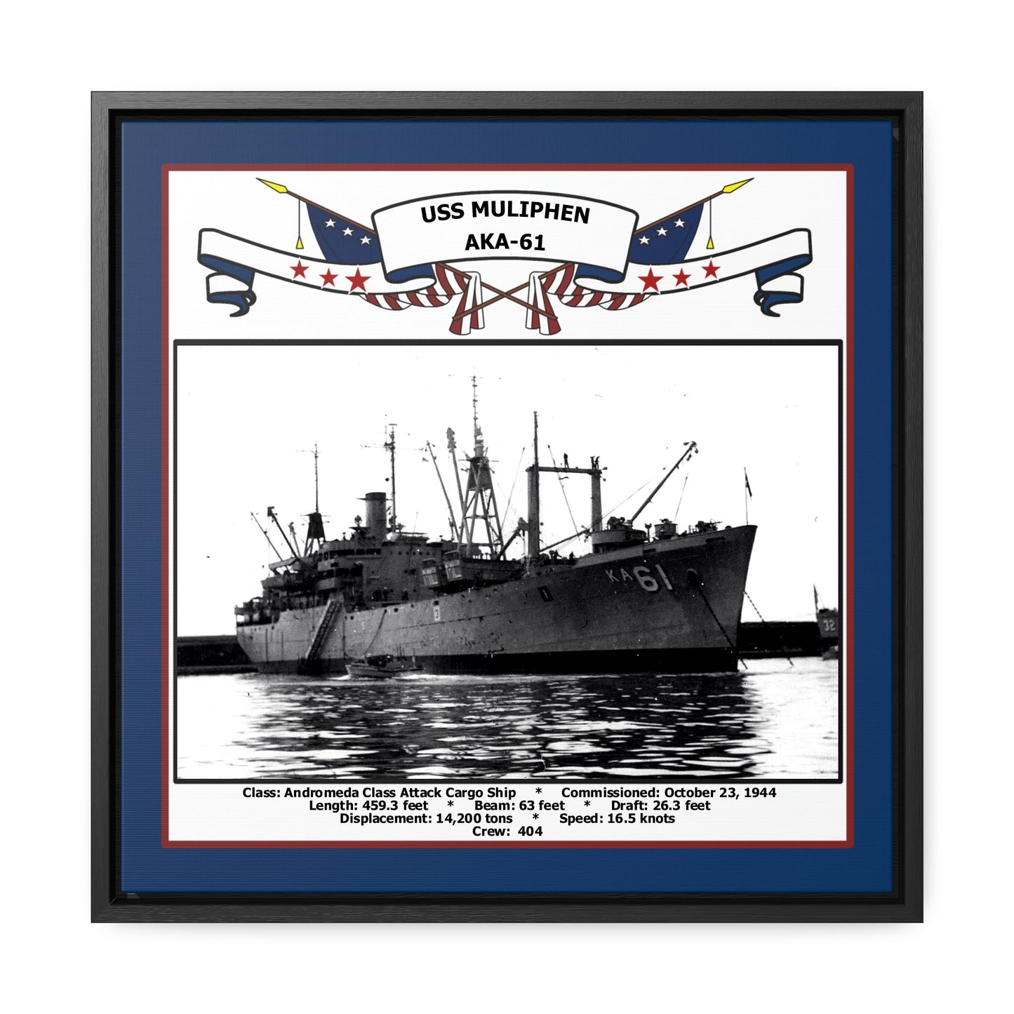 USS Muliphen AKA-61 Navy Floating Frame Photo Front View