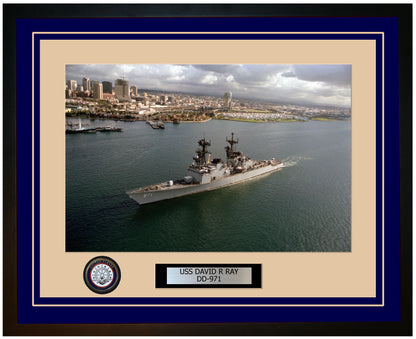 USS DAVID R RAY DD-971 Framed Navy Ship Photo Blue