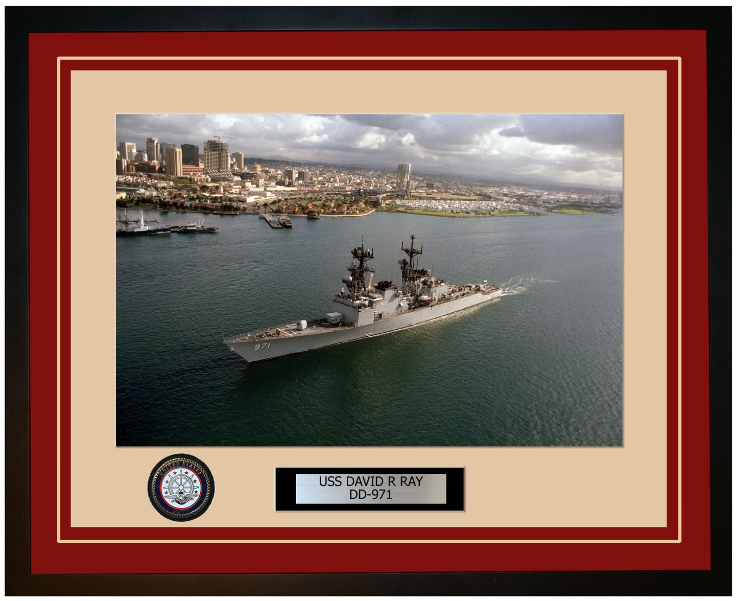 USS DAVID R RAY DD-971 Framed Navy Ship Photo Burgundy