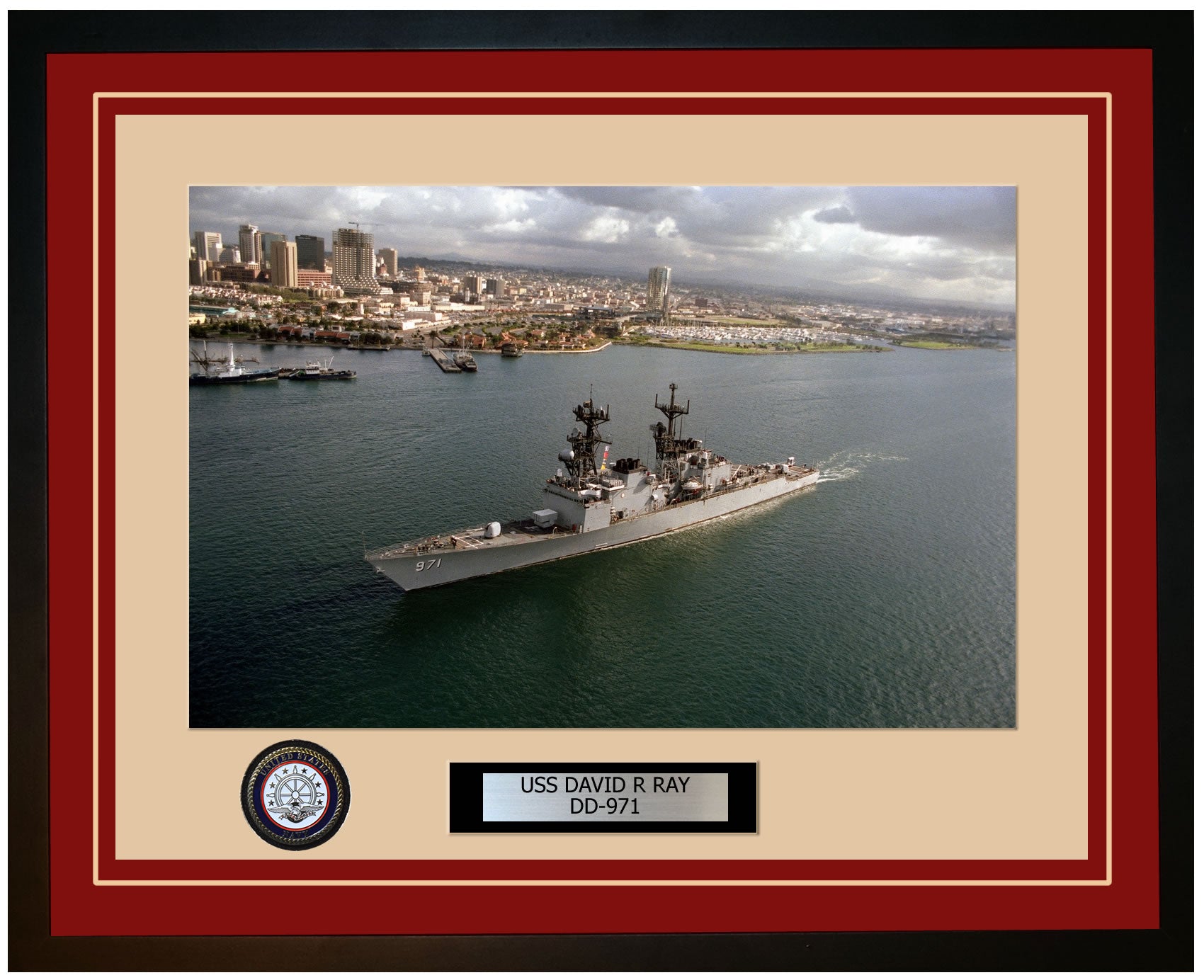 USS DAVID R RAY DD-971 Framed Navy Ship Photo Burgundy