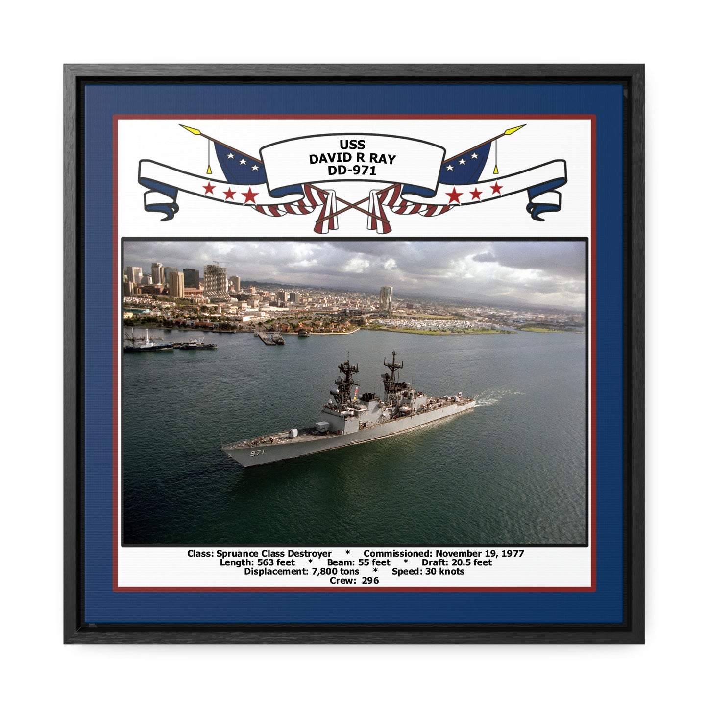 USS David R Ray DD-971 Navy Floating Frame Photo Front View
