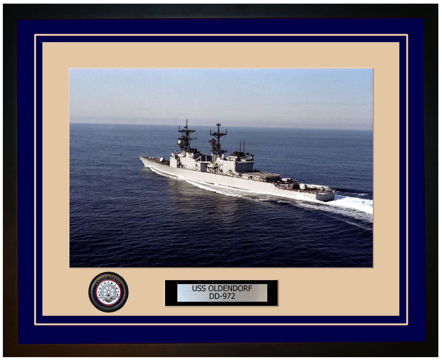 USS OLDENDORF DD-972 Framed Navy Ship Photo Blue