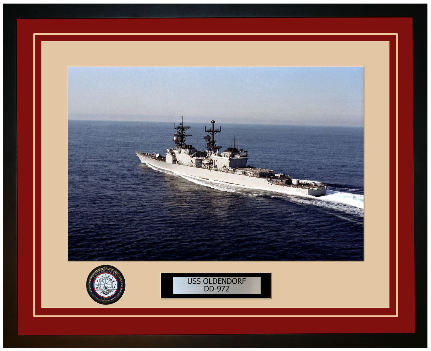 USS OLDENDORF DD-972 Framed Navy Ship Photo Burgundy