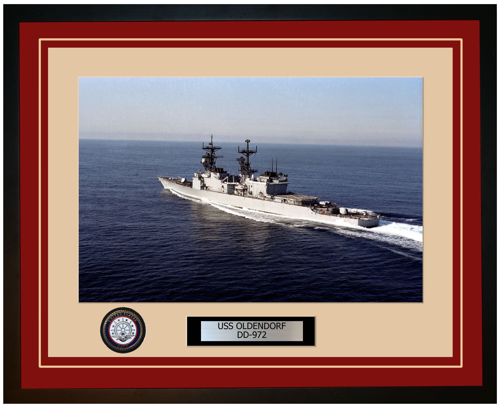USS OLDENDORF DD-972 Framed Navy Ship Photo Burgundy