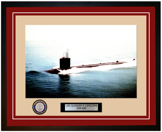 USS Glenard P Lipscomb SSN-685 Framed Navy Ship Photo Burgundy