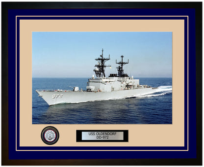 USS OLDENDORF DD-972 Framed Navy Ship Photo Blue