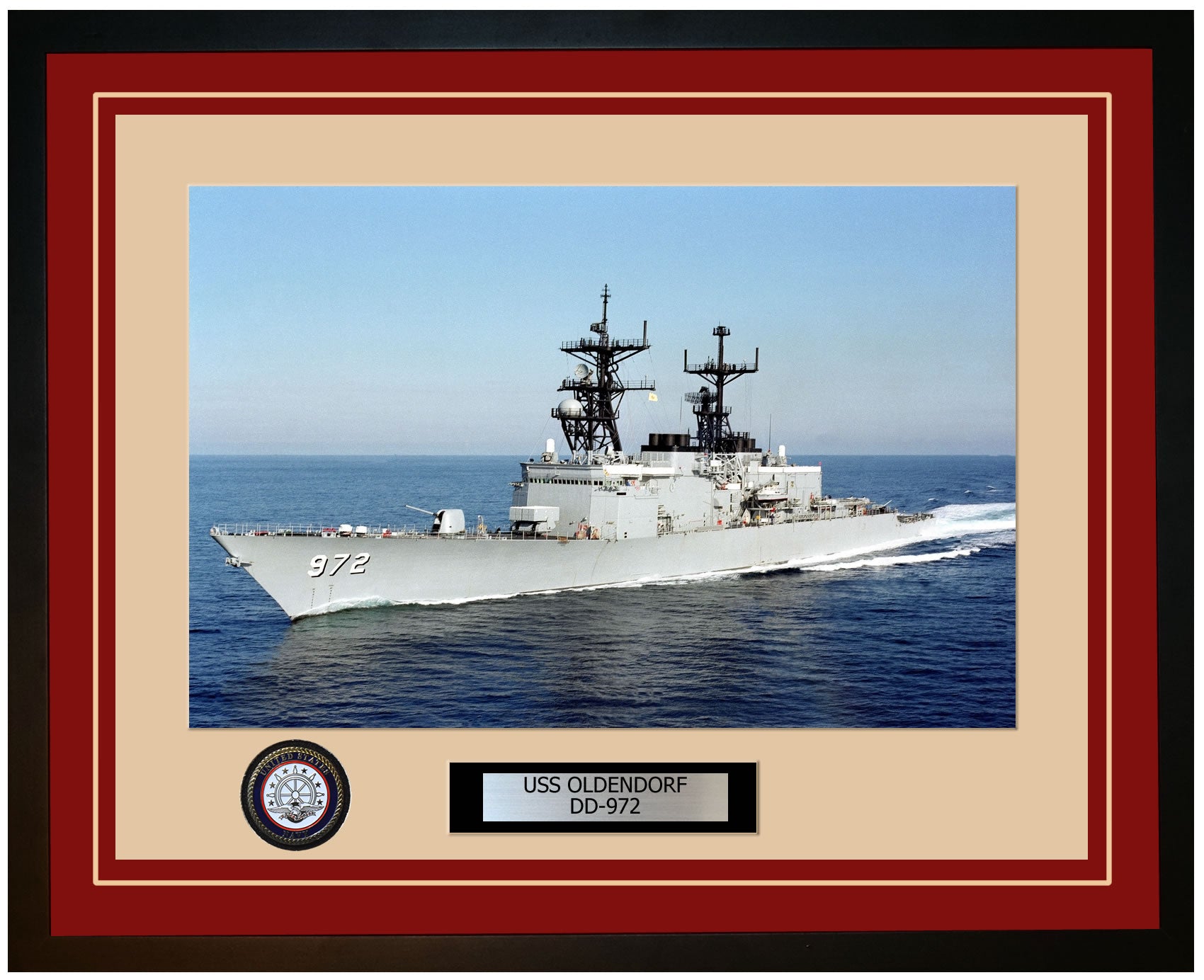 USS OLDENDORF DD-972 Framed Navy Ship Photo Burgundy