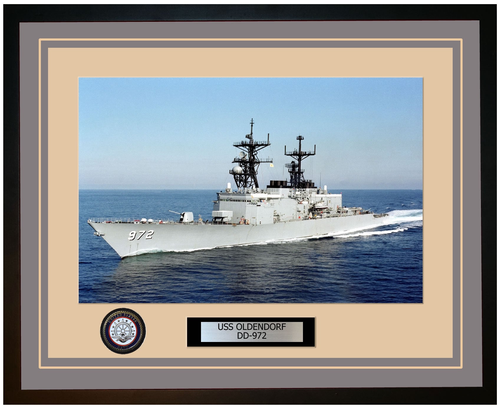 USS OLDENDORF DD-972 Framed Navy Ship Photo Grey