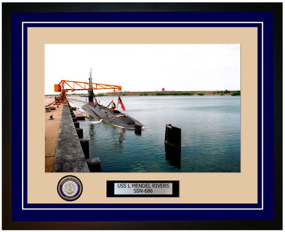 USS L Mendel Rivers SSN-686 Framed Navy Ship Photo Blue