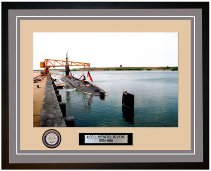 USS L Mendel Rivers SSN-686 Framed Navy Ship Photo Grey