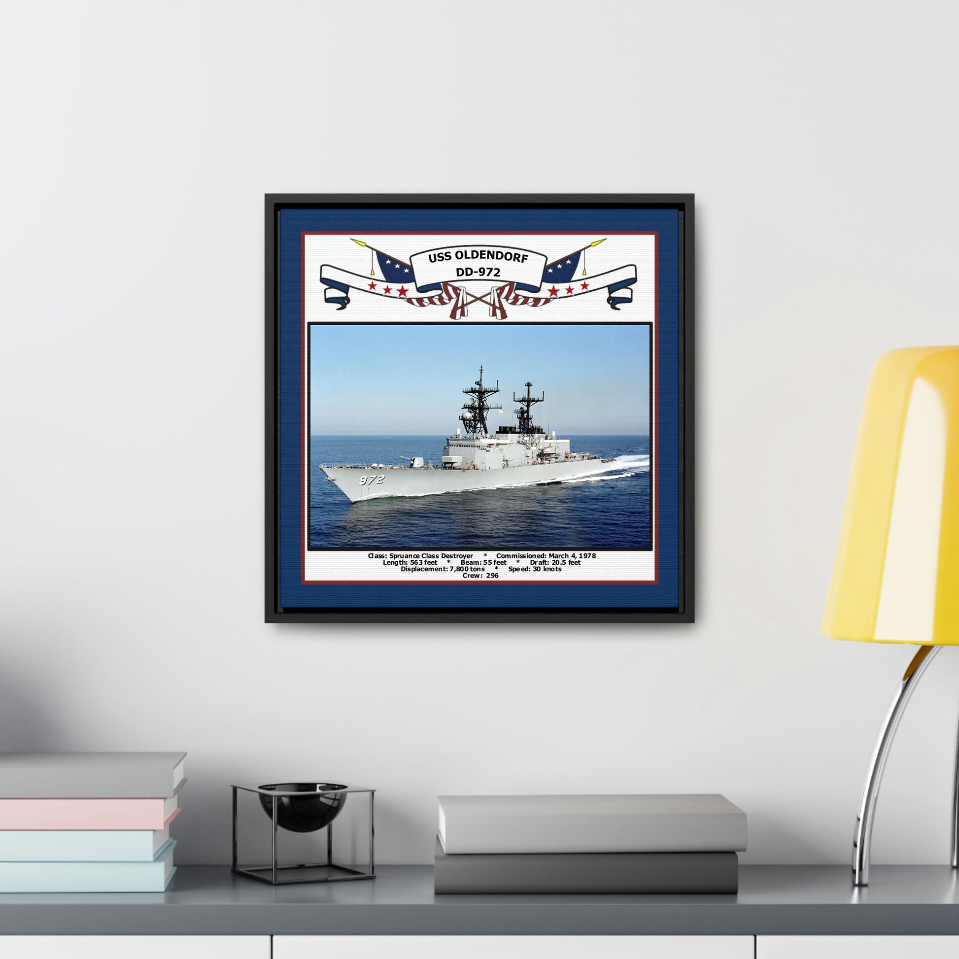 USS Oldendorf DD-972 Navy Floating Frame Photo Desk View