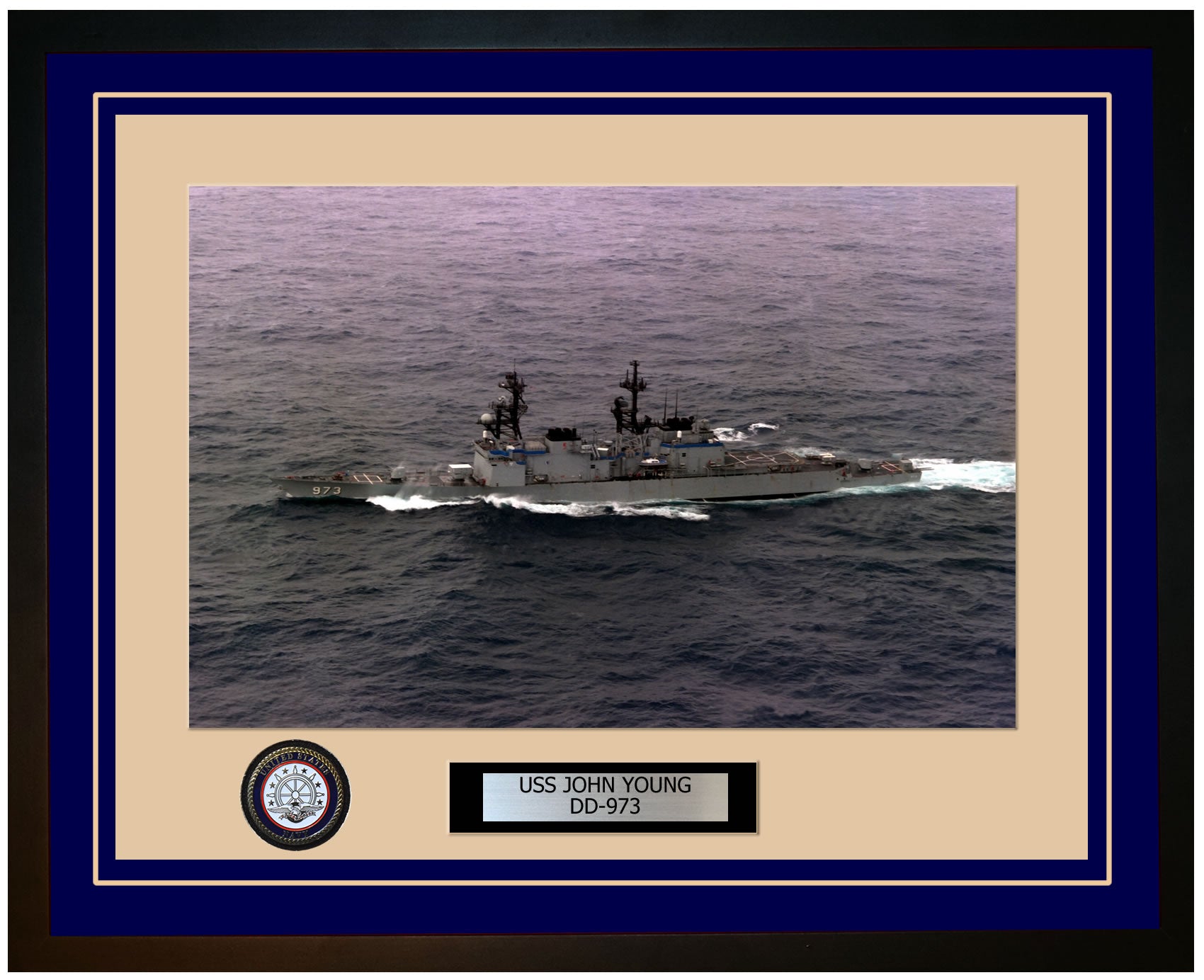 USS JOHN YOUNG DD-973 Framed Navy Ship Photo Blue