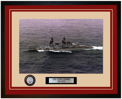 USS JOHN YOUNG DD-973 Framed Navy Ship Photo Burgundy