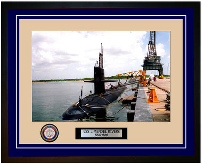 USS L Mendel Rivers SSN-686 Framed Navy Ship Photo Blue