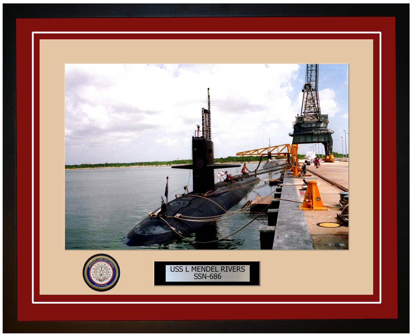 USS L Mendel Rivers SSN-686 Framed Navy Ship Photo Burgundy