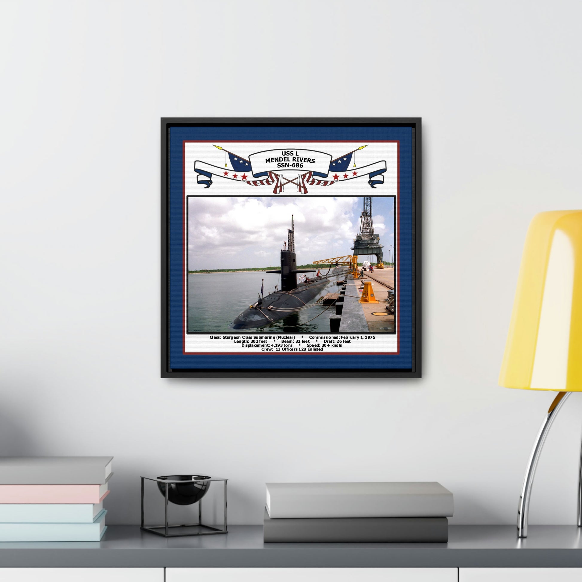 USS L Mendel Rivers SSN-686 Navy Floating Frame Photo Desk View