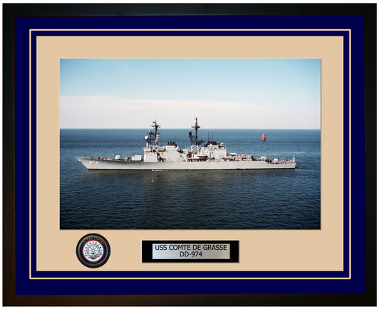 USS COMTE DE GRASSE DD-974 Framed Navy Ship Photo Blue