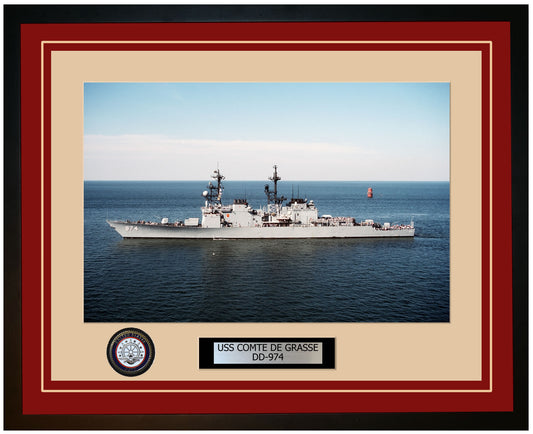 USS COMTE DE GRASSE DD-974 Framed Navy Ship Photo Burgundy