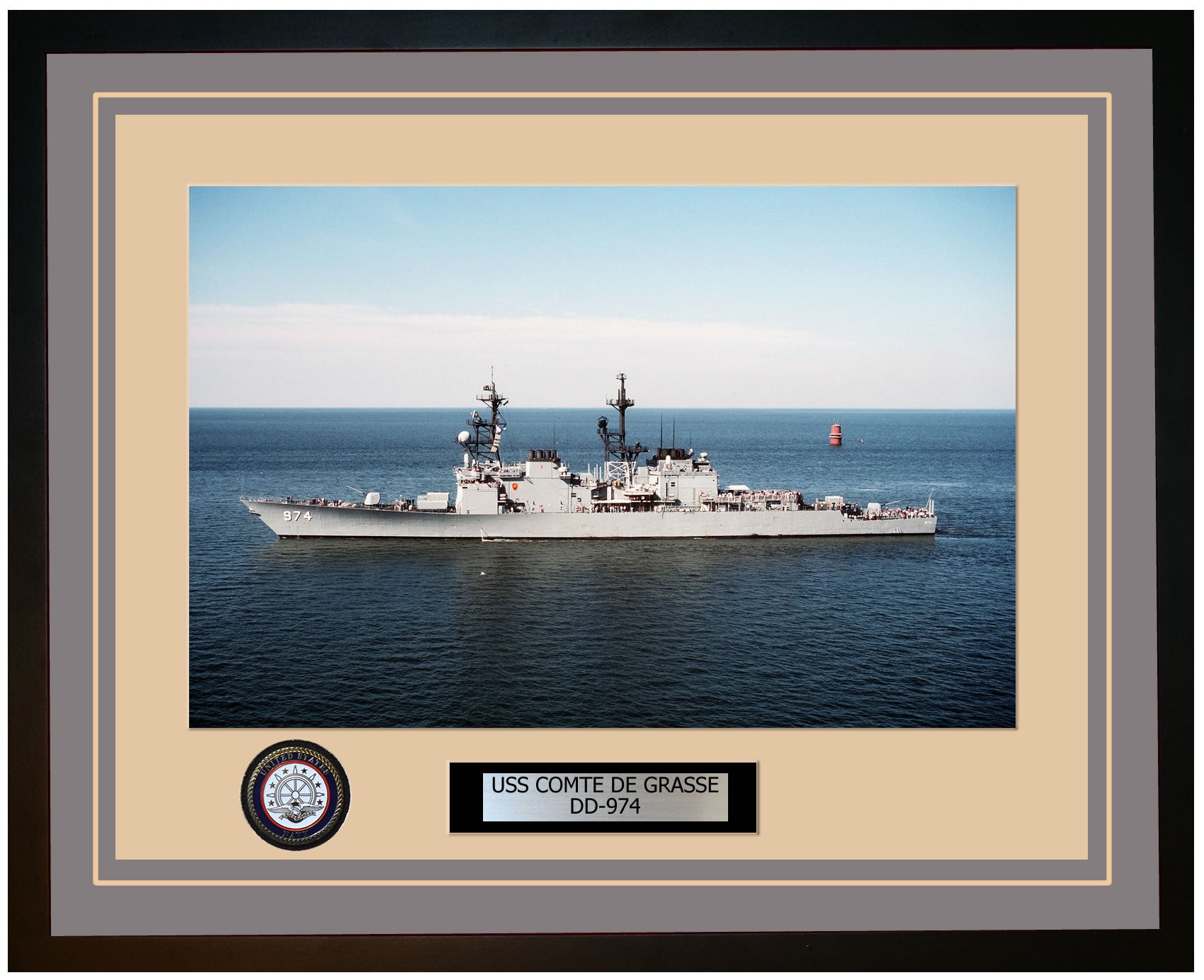 USS COMTE DE GRASSE DD-974 Framed Navy Ship Photo Grey