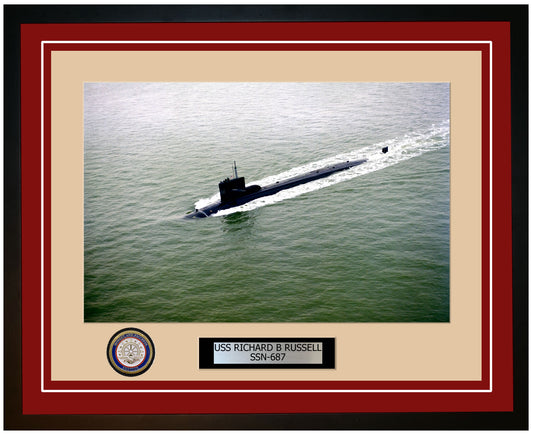 USS Richard B Russell SSN-687 Framed Navy Ship Photo Burgundy