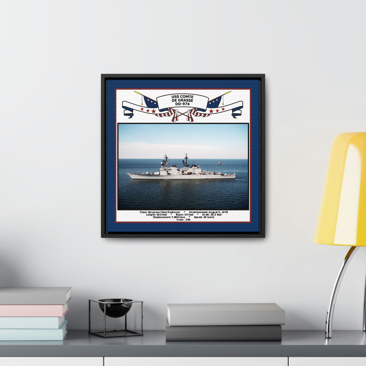 USS Comte De Grasse DD-974 Navy Floating Frame Photo Desk View