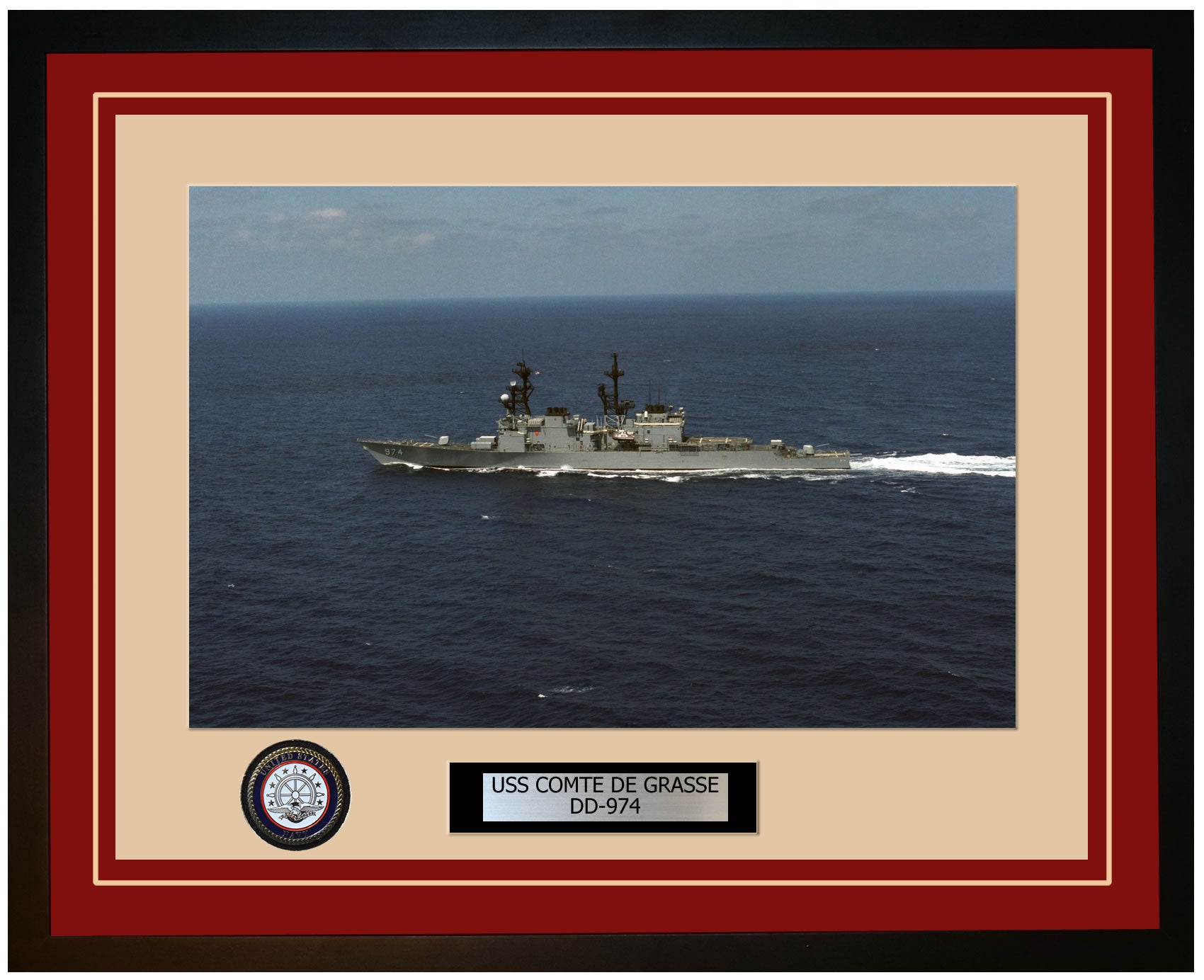 USS COMTE DE GRASSE DD-974 Framed Navy Ship Photo Burgundy
