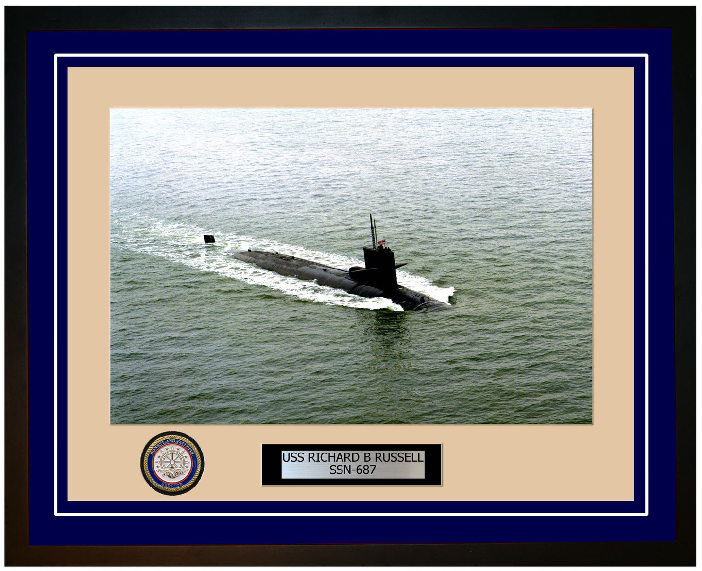 USS Richard B Russell SSN-687 Framed Navy Ship Photo Blue