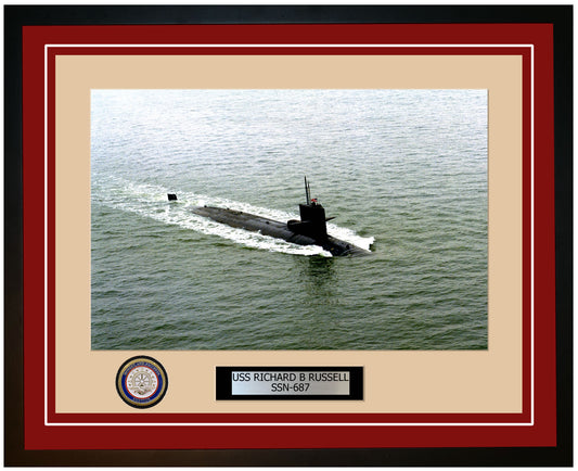 USS Richard B Russell SSN-687 Framed Navy Ship Photo Burgundy