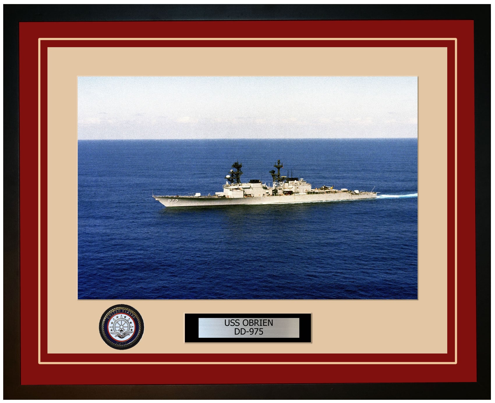 USS OBRIEN DD-975 Framed Navy Ship Photo Burgundy
