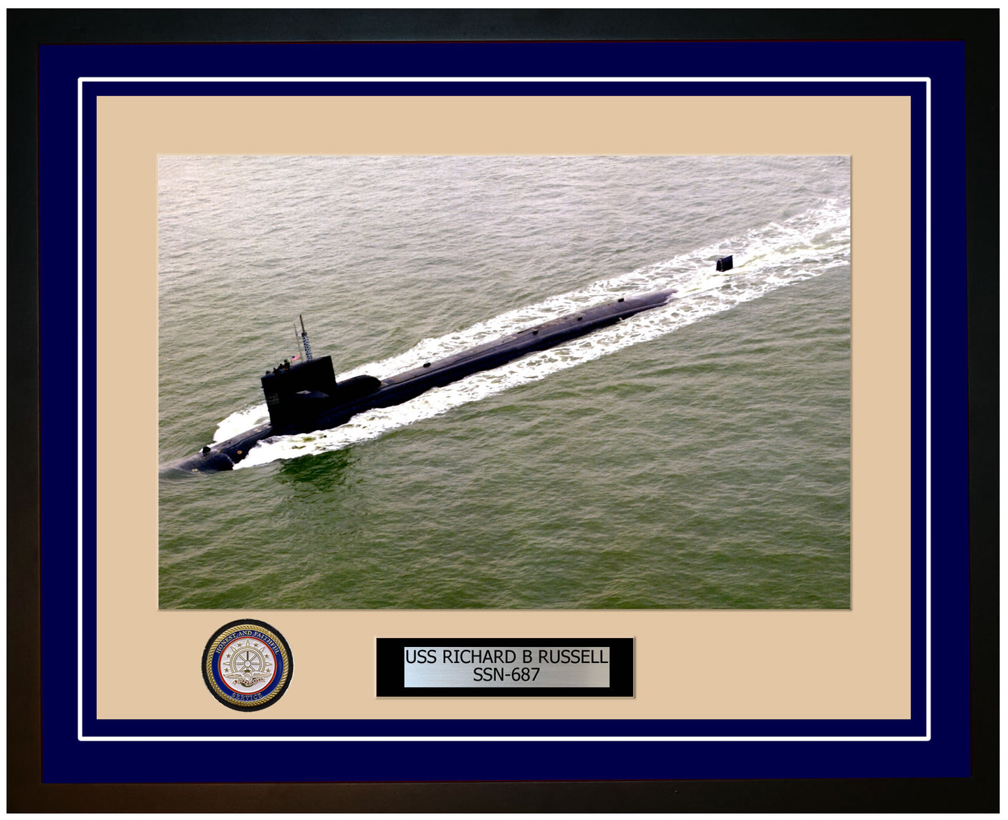 USS Richard B Russell SSN-687 Framed Navy Ship Photo Blue