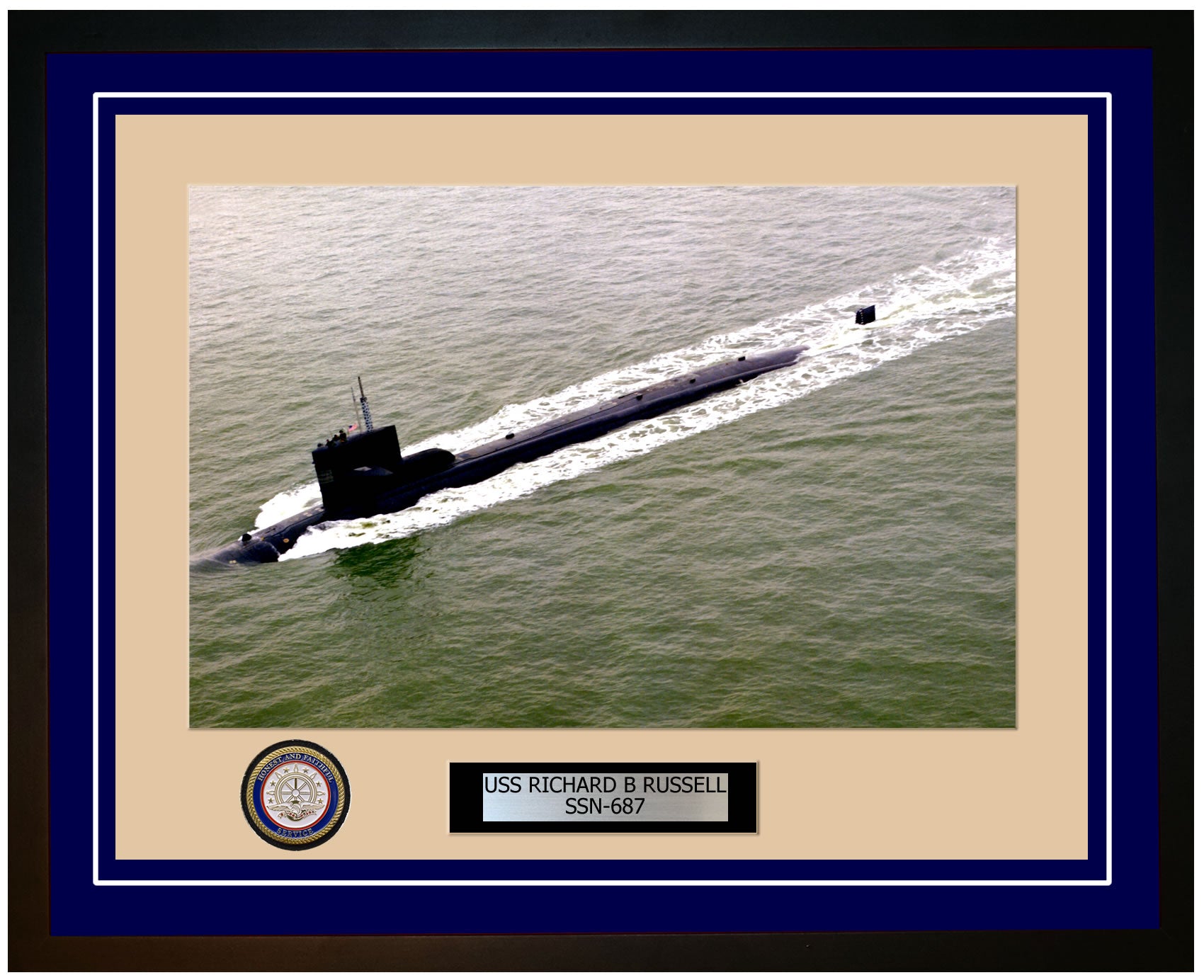 USS Richard B Russell SSN-687 Framed Navy Ship Photo Blue
