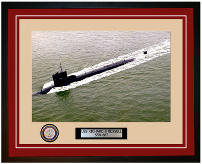 USS Richard B Russell SSN-687 Framed Navy Ship Photo Burgundy